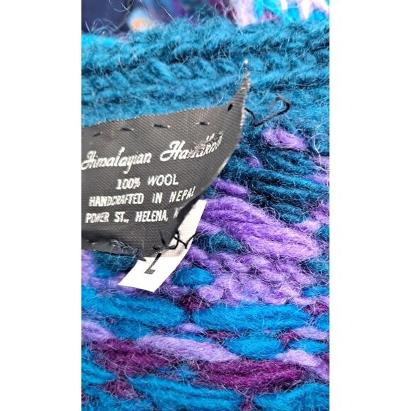 Stunning Vintage Himalayan Wool Cardigan Handknit Fair Isle Nepal Blue Gradient - Picture 11 of 11